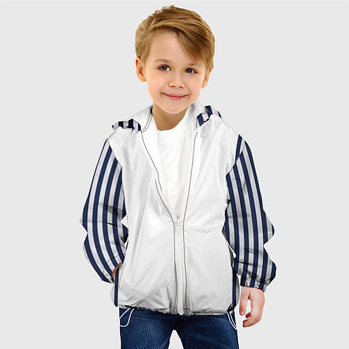 Детская куртка Синие вертикальные полосы по бокам / 3D-Белый – фото 4