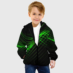 Куртка с капюшоном детская Зеленые яркие линии, цвет: 3D-черный — фото 2