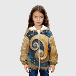Куртка с капюшоном детская Синий золотой декоративный орнамент, цвет: 3D-белый — фото 2
