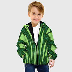 Куртка с капюшоном детская Зеленый растительный мотив, цвет: 3D-черный — фото 2