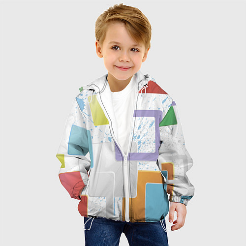 Детская куртка Абстрактный фон красочные квадраты гранж / 3D-Белый – фото 4