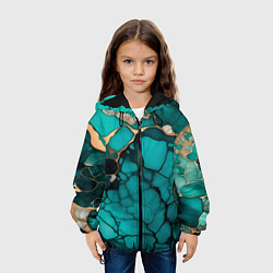 Куртка с капюшоном детская Зеленый мрамор с золотыми прожилками, цвет: 3D-черный — фото 2