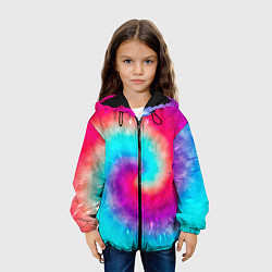 Куртка с капюшоном детская Тай-дай малиновый закат, цвет: 3D-черный — фото 2