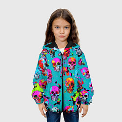 Куртка с капюшоном детская Паттерн из ярких черепов - поп-арт - мода, цвет: 3D-черный — фото 2