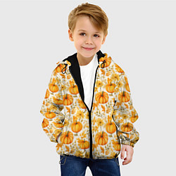 Куртка с капюшоном детская Тыквы и осенние цветы - паттерн, цвет: 3D-черный — фото 2
