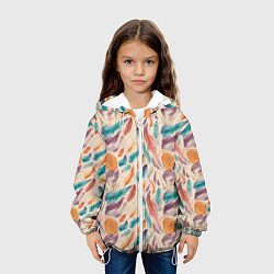 Куртка с капюшоном детская Разноцветные перья узор, цвет: 3D-белый — фото 2