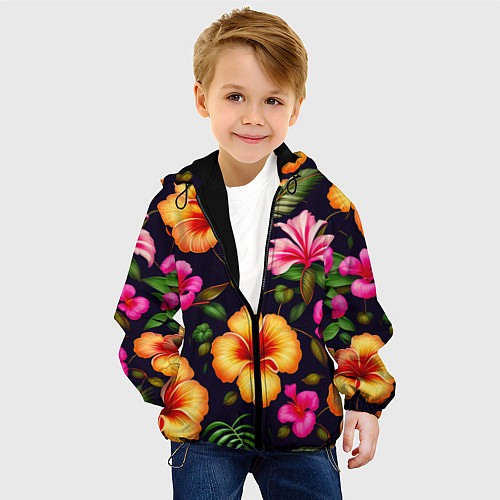Детская куртка Гавайские цветы узор / 3D-Черный – фото 4