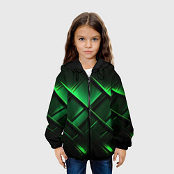Куртка с капюшоном детская Зеленые неоновые плиты, цвет: 3D-черный — фото 2