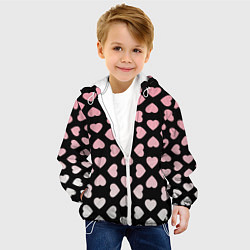Куртка с капюшоном детская Розовые сердечки на чёрном, цвет: 3D-белый — фото 2