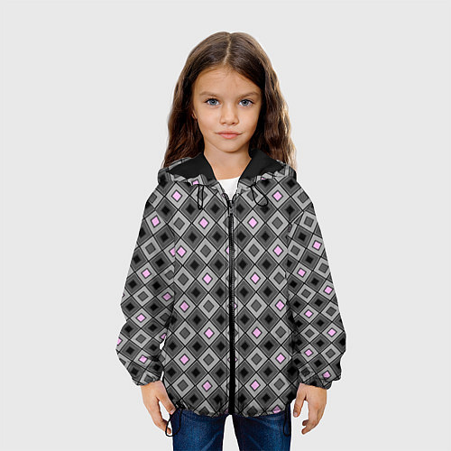 Детская куртка Серо - розовый геометрический узор / 3D-Черный – фото 3