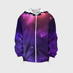 Куртка с капюшоном детская Разноцветный космос - неоновое свечение, цвет: 3D-белый