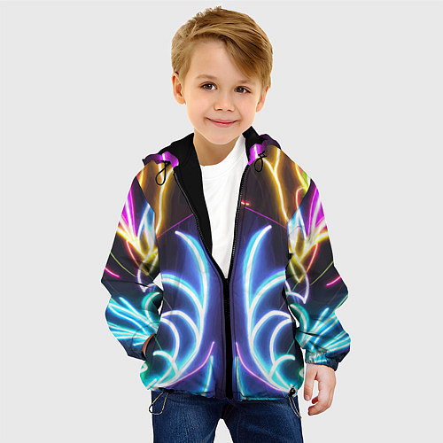 Детская куртка Зеркальный неоновый паттерн - нейросеть / 3D-Черный – фото 4