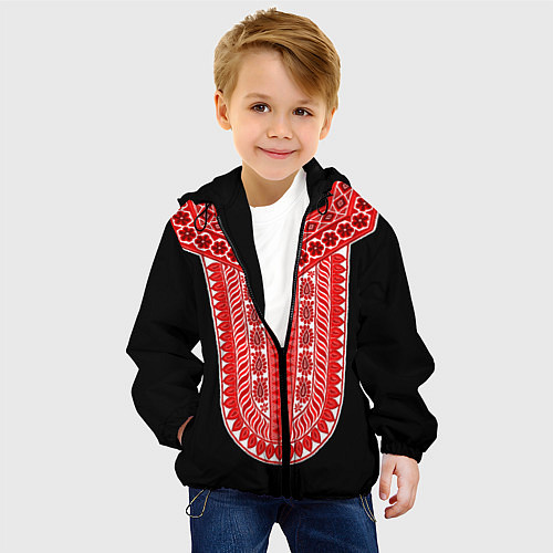 Детская куртка Красный орнамент в руском стиле / 3D-Черный – фото 4