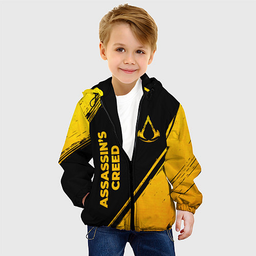 Детская куртка Assassins Creed - gold gradient: надпись, символ / 3D-Черный – фото 4
