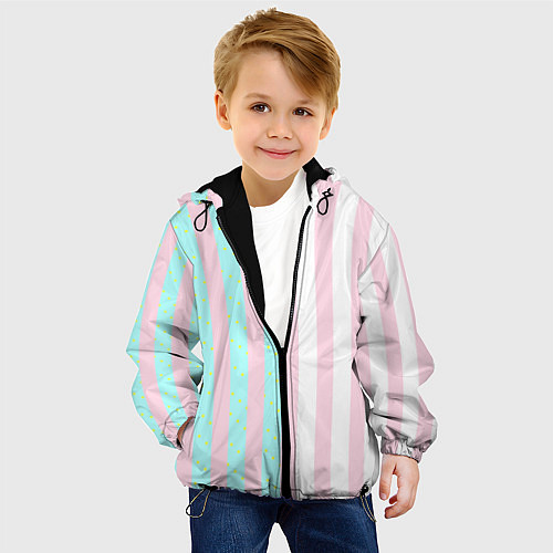 Детская куртка Полоска Барби и Кена - сплит: нежно-мытный и розов / 3D-Черный – фото 4
