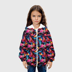 Куртка с капюшоном детская Неоновые ленты узор, цвет: 3D-белый — фото 2