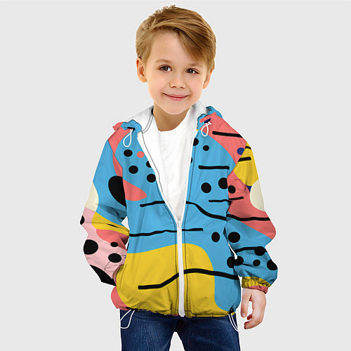 Детская куртка Абстракция с черными пятнами на разноцветном фоне / 3D-Белый – фото 4