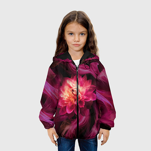 Детская куртка Розовый цветок в огне - нейросеть / 3D-Черный – фото 3