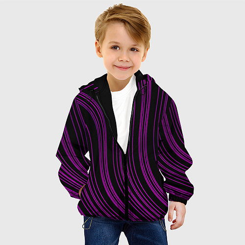 Детская куртка Абстракция фиолетовые линии / 3D-Черный – фото 4