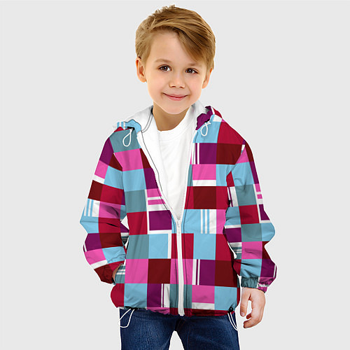 Детская куртка Ретро квадраты вишнёвые / 3D-Белый – фото 4