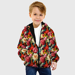 Куртка с капюшоном детская Узор из роз и разных цветов, цвет: 3D-черный — фото 2