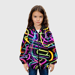 Куртка с капюшоном детская Неоновая абстракция - нейросеть, цвет: 3D-черный — фото 2