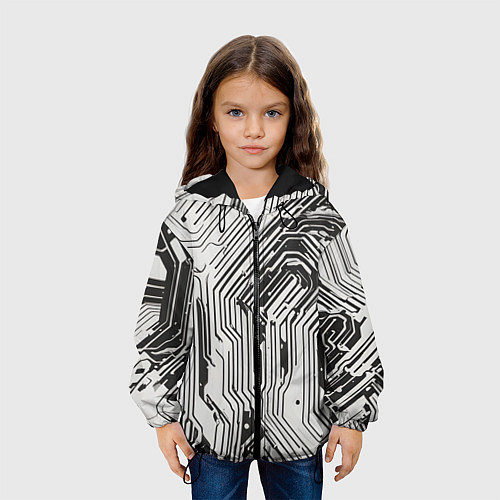 Детская куртка Белые полосы на чёрном фоне / 3D-Черный – фото 3