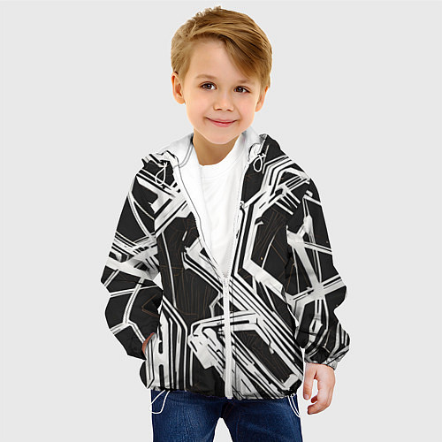 Детская куртка Белые полосы на чёрном фоне / 3D-Белый – фото 4