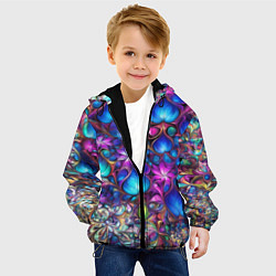 Куртка с капюшоном детская Абстракция синие листья и фиолетовый цветы, цвет: 3D-черный — фото 2