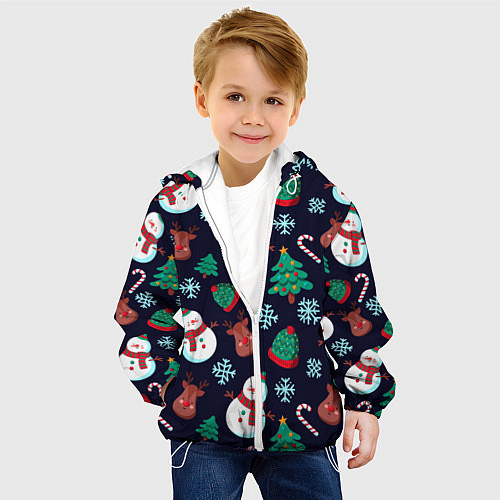 Детская куртка Снеговички с рождественскими оленями и елками / 3D-Белый – фото 4