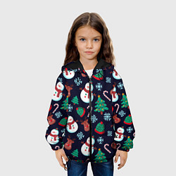 Куртка с капюшоном детская Снеговички с рождественскими оленями и елками, цвет: 3D-черный — фото 2