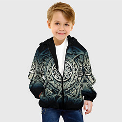 Куртка с капюшоном детская Орнамент и руны скандинавских викингов, цвет: 3D-черный — фото 2