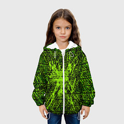 Куртка с капюшоном детская Зелёная глитч инфекция, цвет: 3D-белый — фото 2