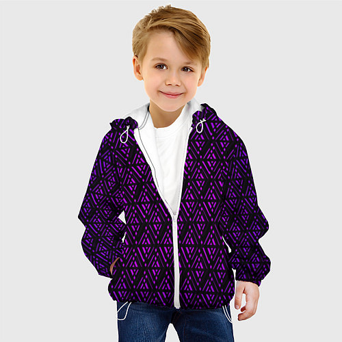 Детская куртка Фиолетовые ромбы на чёрном фоне / 3D-Белый – фото 4