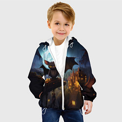 Куртка с капюшоном детская Летучая мышка на фоне луны и замка, цвет: 3D-белый — фото 2