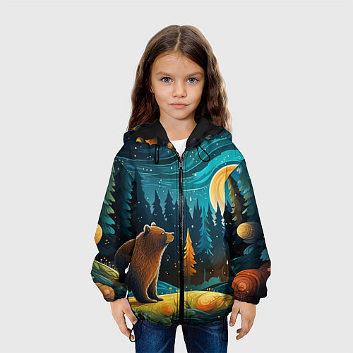 Детская куртка Хозяин тайги: медведь в лесу / 3D-Черный – фото 3