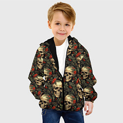 Куртка с капюшоном детская Череп рябина шишки и хвойные ветки, цвет: 3D-черный — фото 2