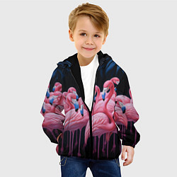 Куртка с капюшоном детская Стая розовых фламинго в темноте, цвет: 3D-черный — фото 2