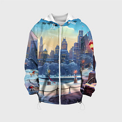 Куртка с капюшоном детская Зимний большой город, цвет: 3D-белый