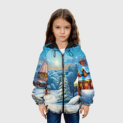 Куртка с капюшоном детская Зимний домик и елка, цвет: 3D-черный — фото 2