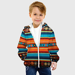Куртка с капюшоном детская Этнический узор в горизонтальную полоску, цвет: 3D-белый — фото 2