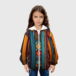 Куртка с капюшоном детская Этнический орнамент в вертикальную полоску, цвет: 3D-белый — фото 2