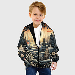 Куртка с капюшоном детская Зимний предновогодний пейзаж, цвет: 3D-черный — фото 2