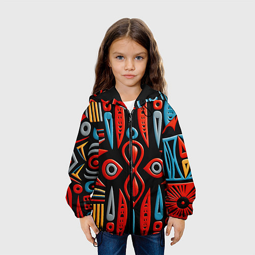 Детская куртка Красно-синий узор в африканском стиле / 3D-Черный – фото 3