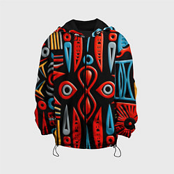 Куртка с капюшоном детская Красно-синий узор в африканском стиле, цвет: 3D-черный