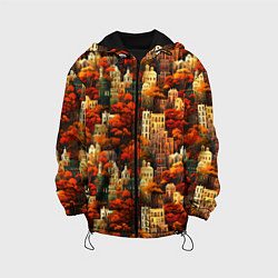 Куртка с капюшоном детская Осенний вечерний город, цвет: 3D-черный