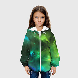 Куртка с капюшоном детская Бескрайний космос зелёный, цвет: 3D-белый — фото 2