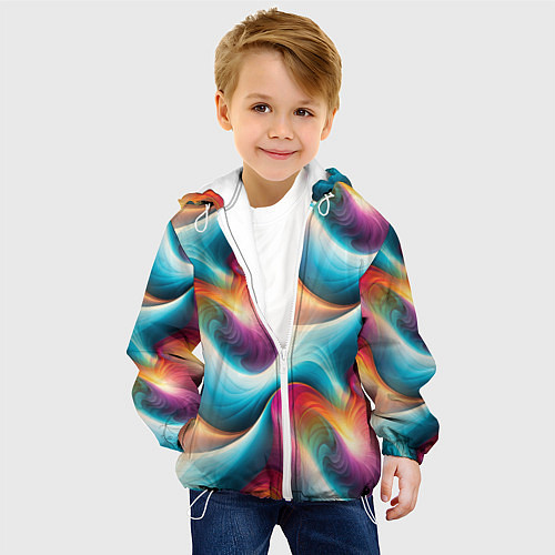 Детская куртка Волнообразная разноцветная абстракция / 3D-Белый – фото 4