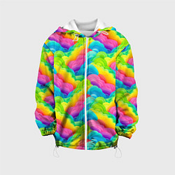 Куртка с капюшоном детская Разноцветные облака из бумаги паттерн, цвет: 3D-белый