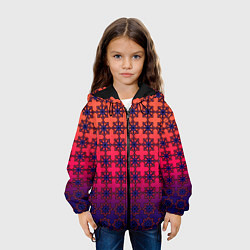 Куртка с капюшоном детская Паттерн стилизованные цветы оранж-фиолетовый, цвет: 3D-черный — фото 2